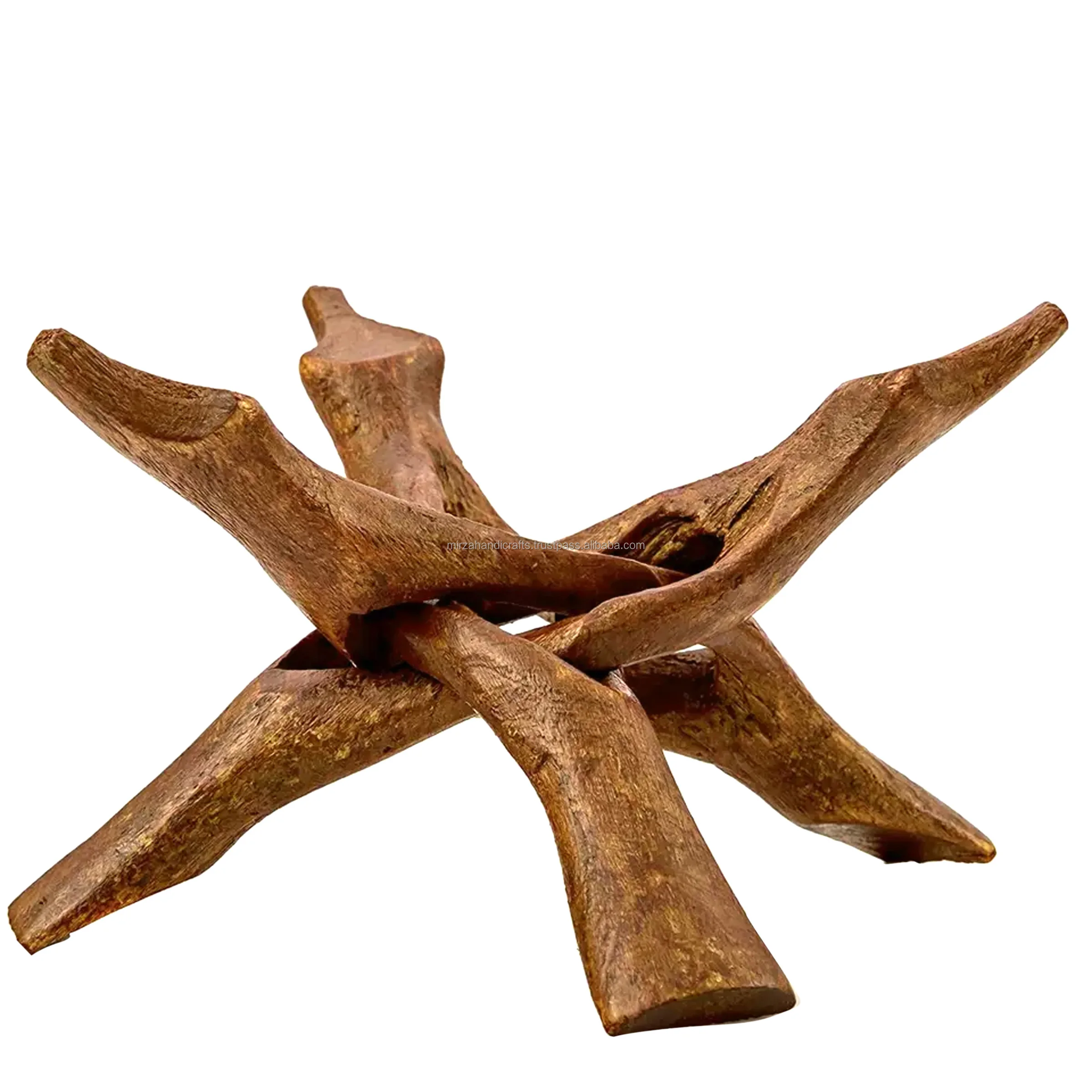 Custom Price Hand Carved 10 Inch Stained Wooden Cobra Stand Wooden Tripod Stand For Abalone Shell Decorative Stand