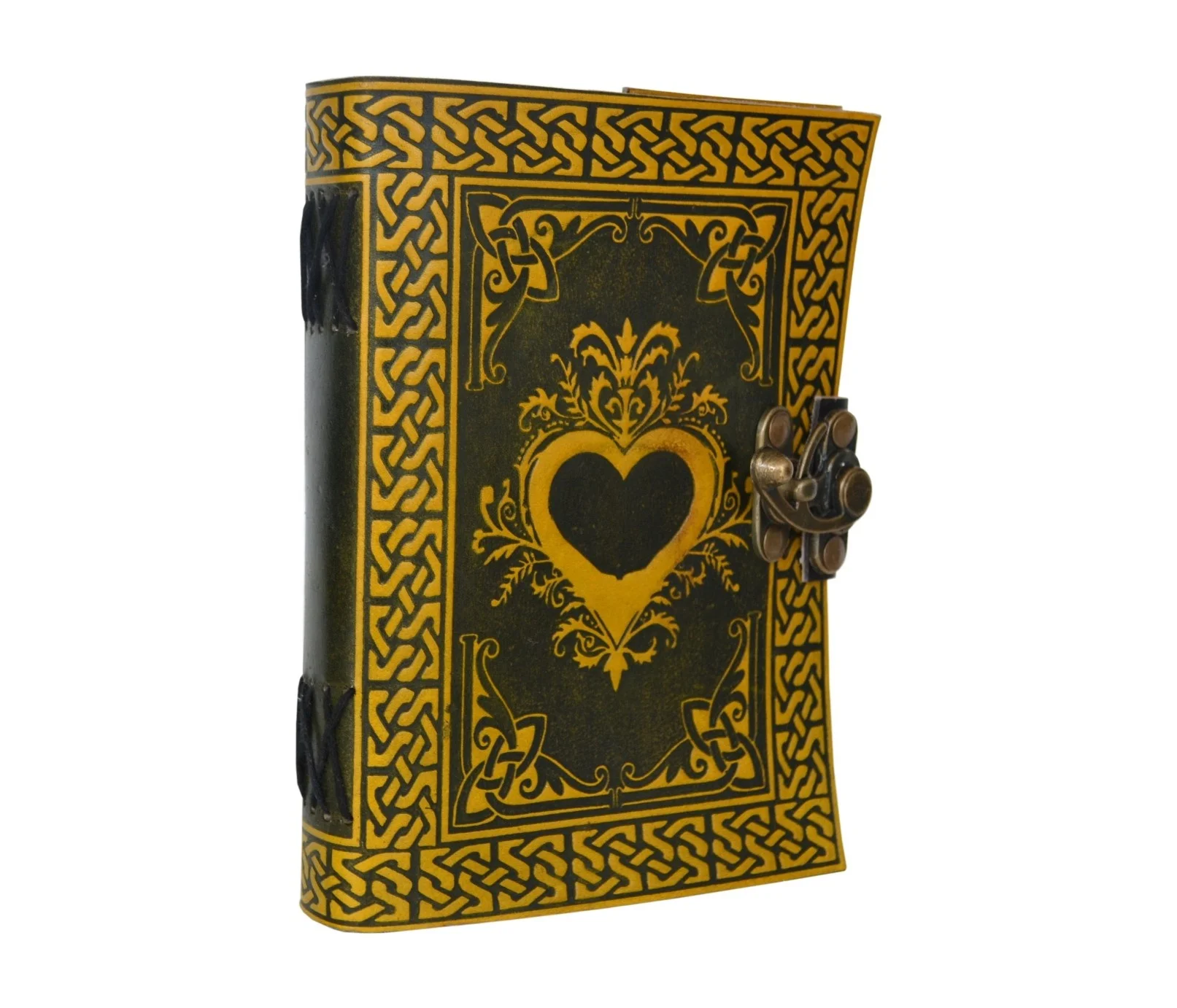 heart Leather Journal Dairy Classic Leather Hard black With Yellow Cover Cotton Paper Bound Antique Book For Sketching Drawing