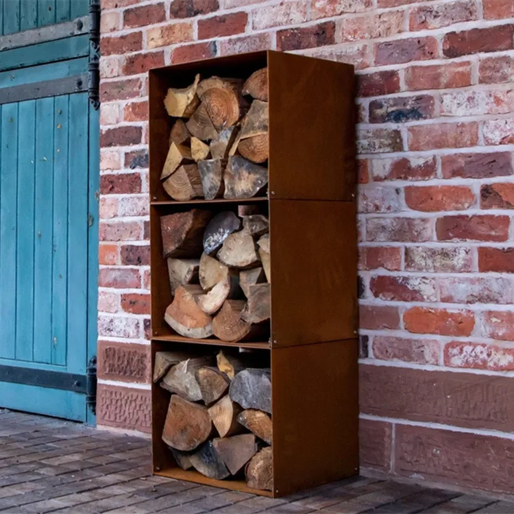 backyard corten steel firewood rack outdoor round firewood storage rack garden metal log firewood holder