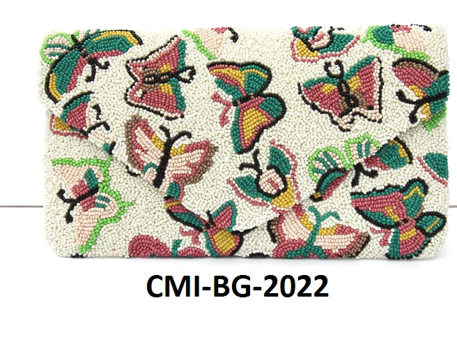 Italian Exclusive Design Striped Bee Beaded Crossbody Chain Clutch Bag Handbag by BUTTER FLY