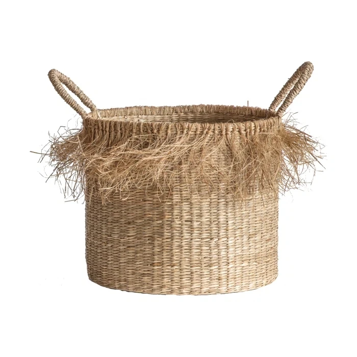 Summer Style Seagrass Woven Baskets Vietnam Supply Storage Rattan Laundry Hamper Wholesale Handmade Home Storage Organization