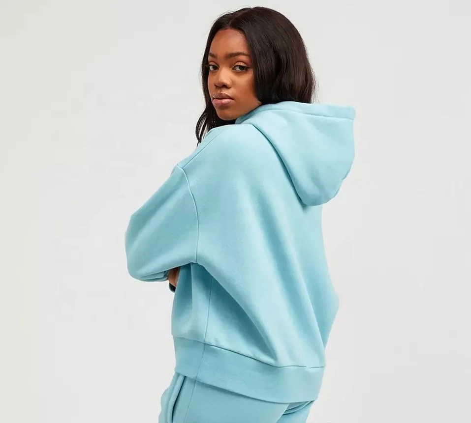 2022 Spring Wholesale velour Thickened Cropped Hooded Women 2 Piece Sweat suit Set Tracksuit Custom velvet sweat suit for ladies