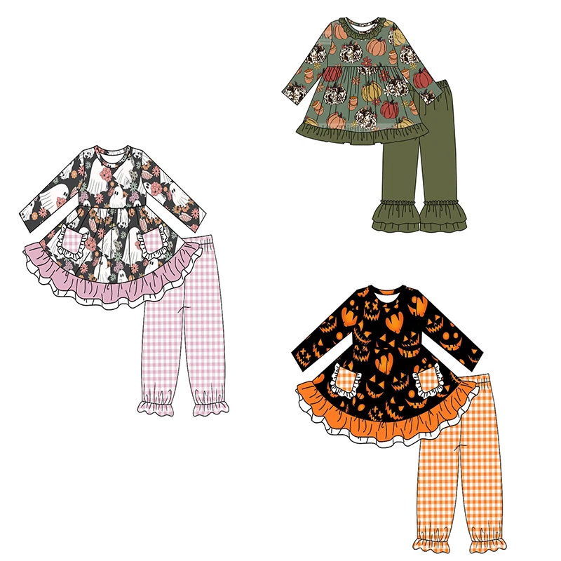Summer hot sale children customization boutique Halloween printed long-sleeved set