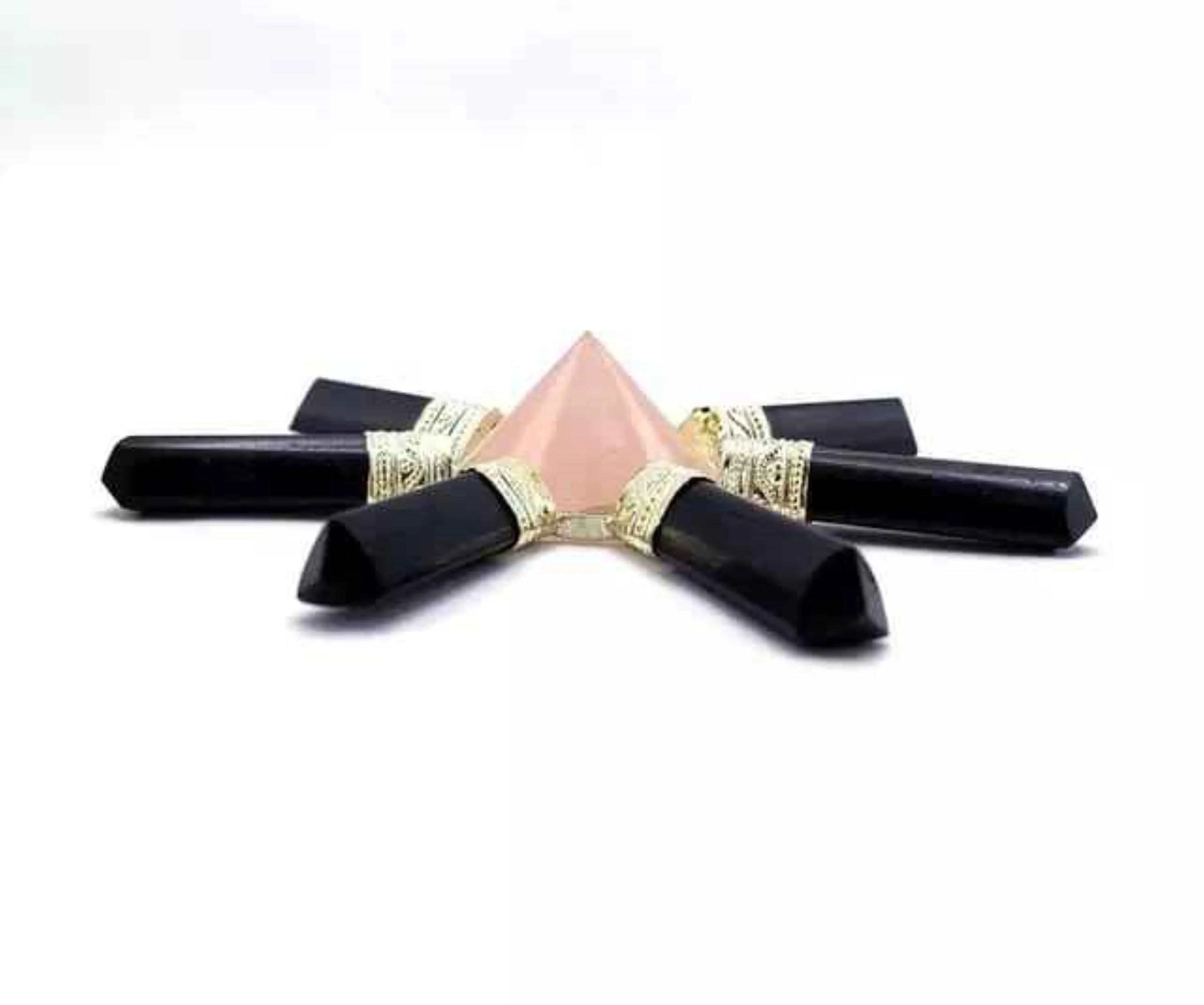 Natural High Quality Rose Quartz With Black Agate Generator Pyramid Energy Generator for Reiki Healing Meditation Protection