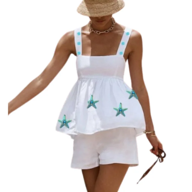 Wholesale Suppliers Off-shoulder Summer Casual Dress Shells Starfish Custom Patches For Women and Girls Uses
