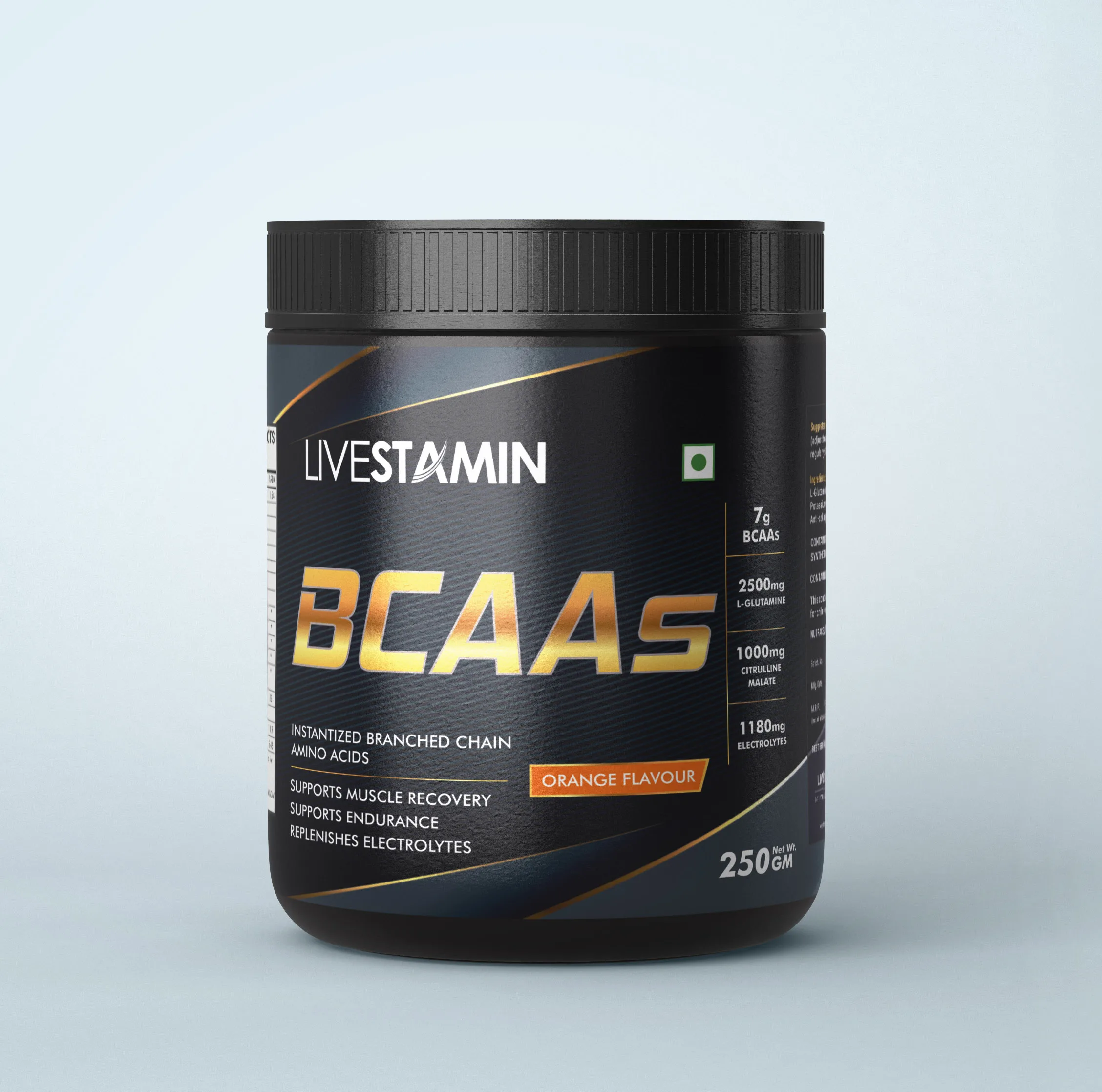 BCAA 250gms Orange Flavour l-isoleucine Citrulline Malate l-leucine l-glutamine powder l-valine Private Label GMP ISO