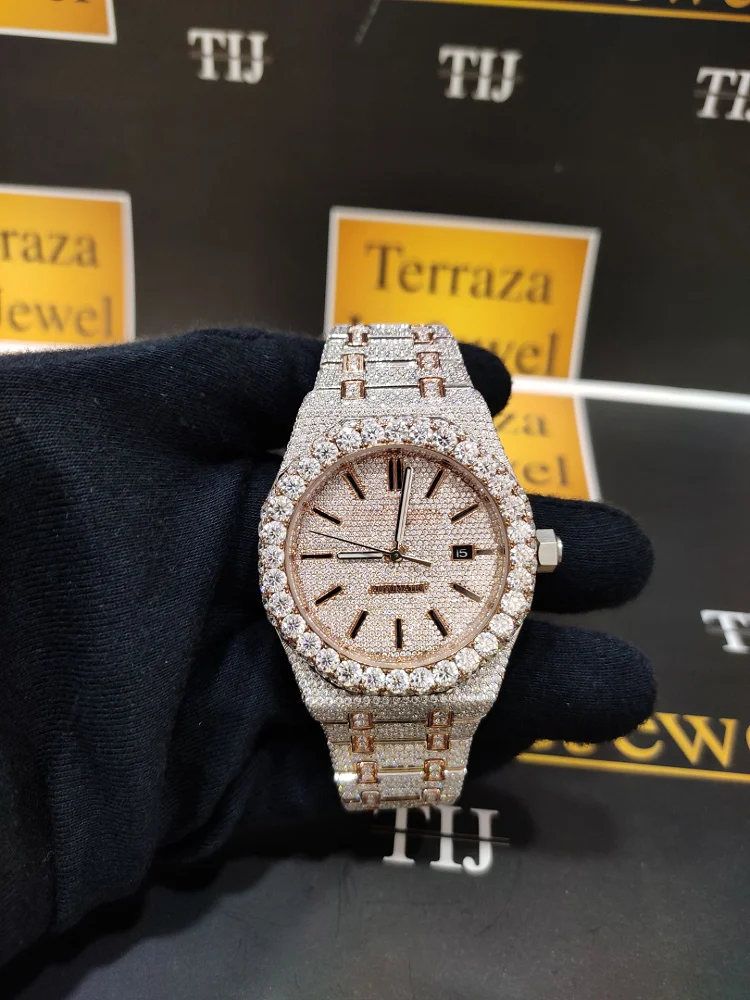 Premium Quality Mechanical Belt Iced Out Bezel Tester Passed VS Chrono Custom Logo Big Dial with Box Moissanite Diamond Watch