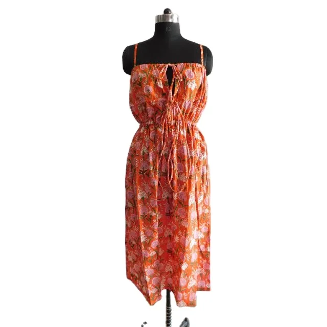Cotton block print dress for women boho dresses long evening gown floral printed fabric women dresses