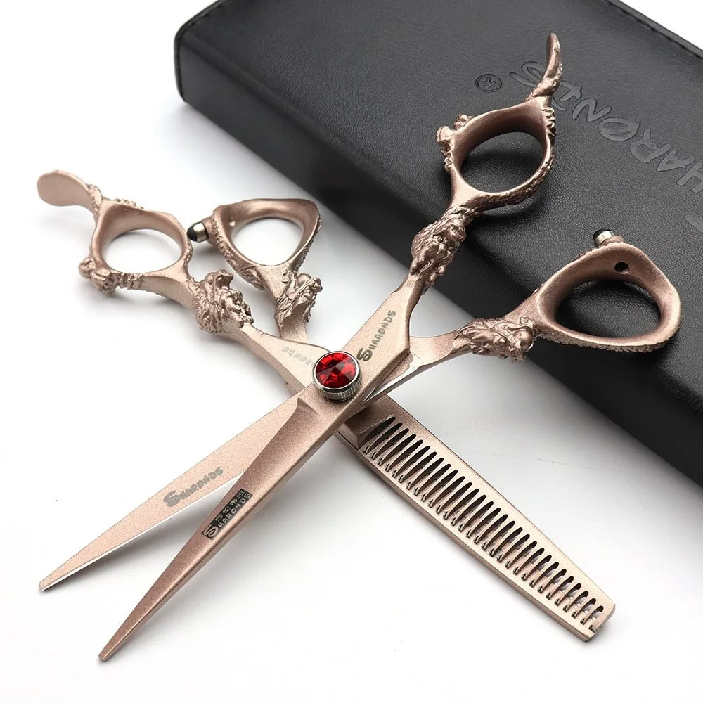 Rose Gold Knife Scissors Barbershop Accessories 6 Inch Professional Hairdressing Scissors Thinning Scissors Hair Cutting Tools