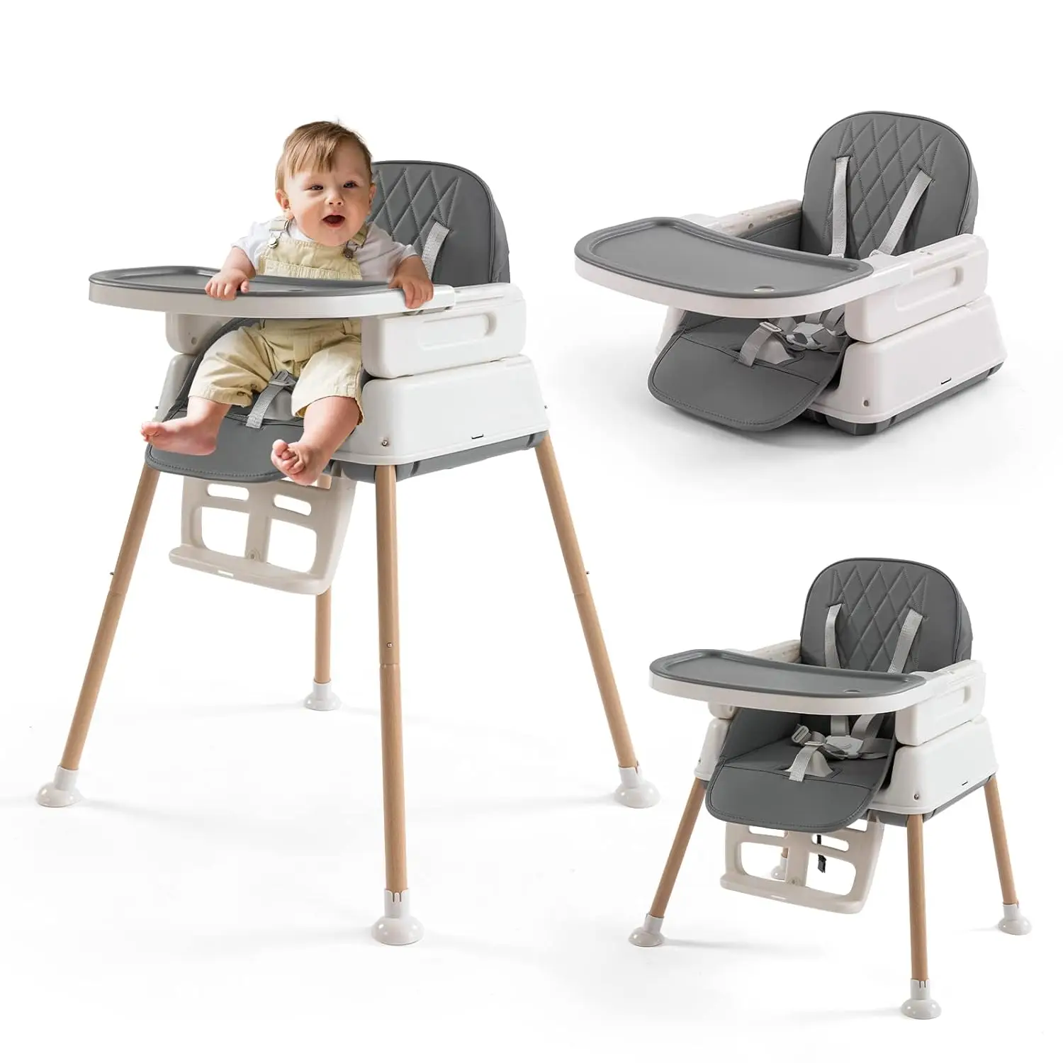 Wholesale ODM/OEM logo Portable children Table Foldable Feeding Dining Chair 3 in 1 Adjustable Height kids baby high chair