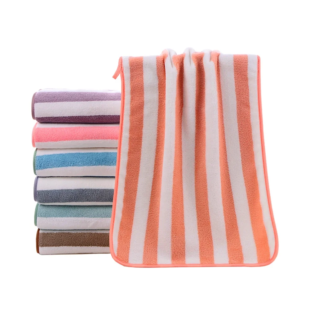 Best Value for Money Cabana Stripe Beach Towel Coral Fleece Made From Dyed Microfiber Yarns by Direct Microfiber Manufacturer