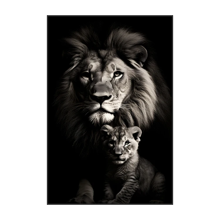 Modern Animal Black and White Photography picture on Canvas Crystal Paintings and Wall Arts  Lion home Decor for Living room