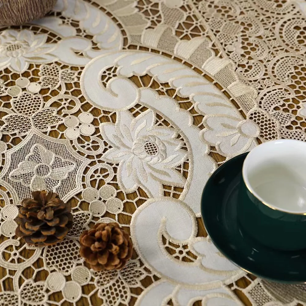 Embroidered tablecloth applique embroidered tablecloth Heavy duty embroidery cotton linen polyester tablecloth for rectangle
