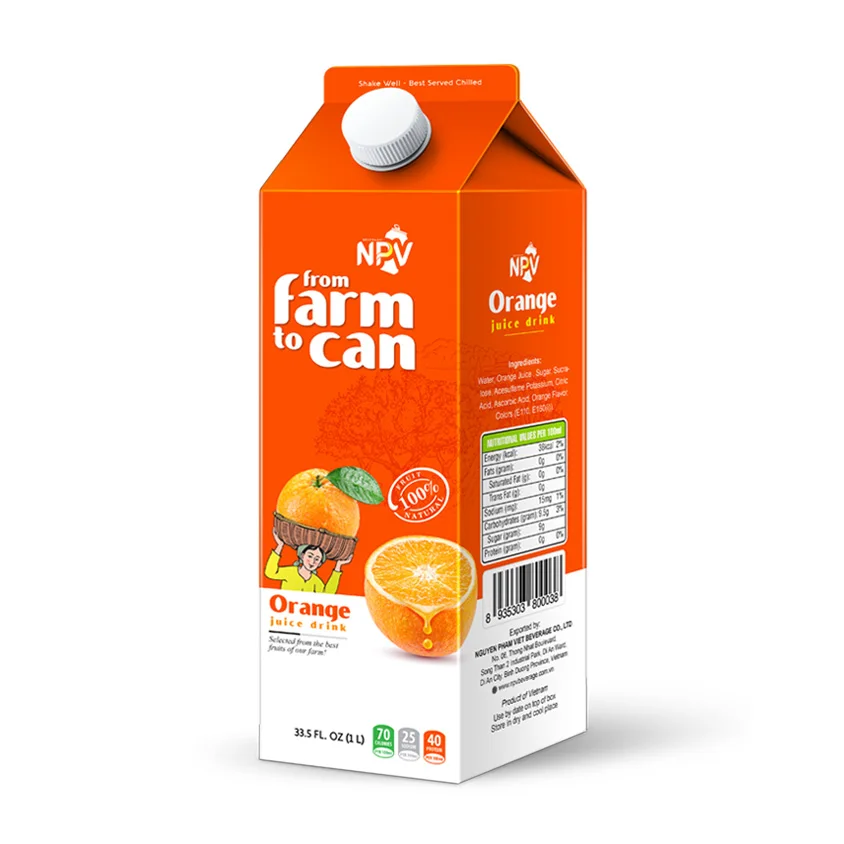 Wholesale 1000ml NPV Brand Orange Juice Drink Best Quality Paper Box with Free Label Vietnam Fruit & Vegetable Juice Free Sample