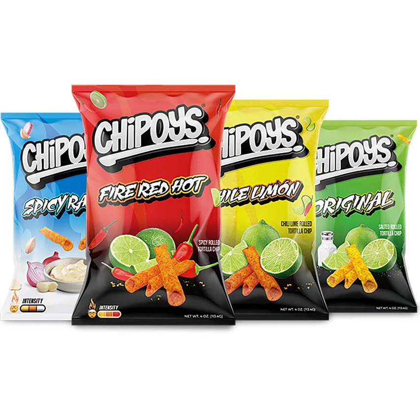Chipoys 4 вкуса 2 унции скатанные кукурузные чипсы Чили и лайм тортилья 113 г