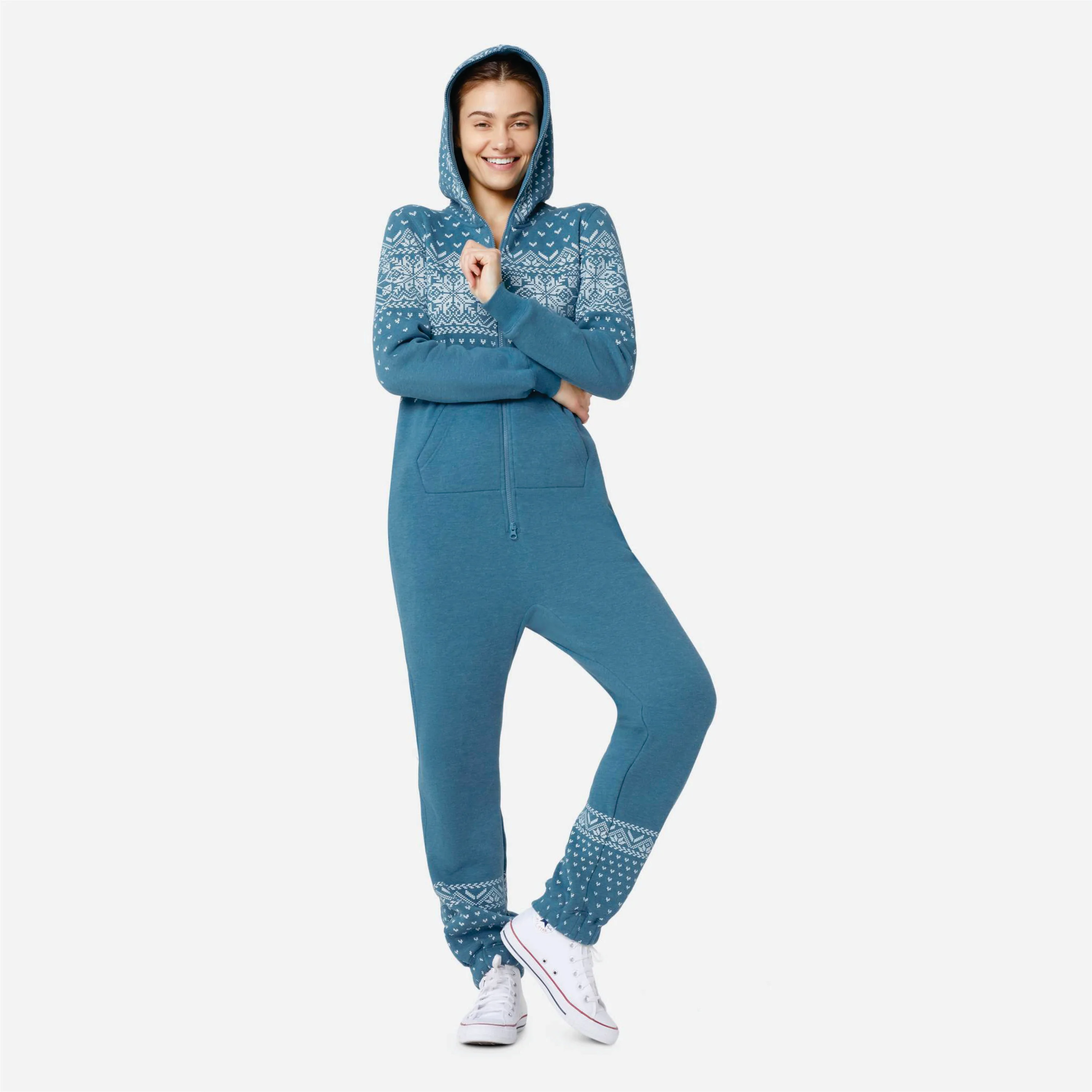 Print Detail and Embroidered Logo 50% Polyester 50% Cotton Side Pockets with ZipperClosureUnisexFaded Blue Alpine JumpsuitCotton