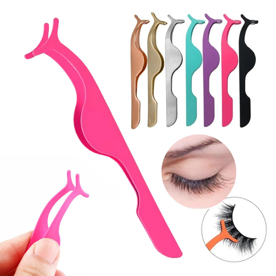 Wholesale custom logo and color eyelash applicator stainless steel private label false eyelash tweezers lash applicator
