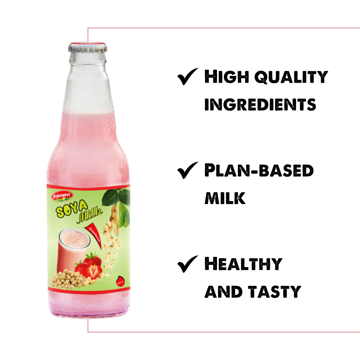 Strawberry Flavored Soya Milk Natural Fruit Juice Soy Milk in Glass Bottle JOJONAVI Wholesale supplier Private label OEM ODM