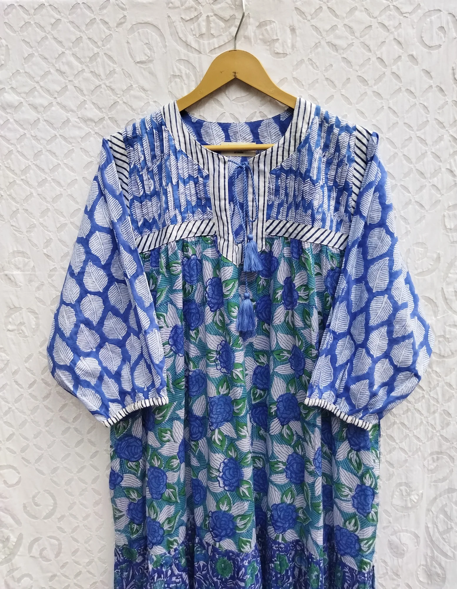 Elegant Hand Block Print Cotton Women Dress With Sewing Pattern Maxi Standard Plus Size New Arrival Women Clothing Custom Dress