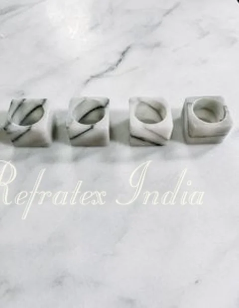Marble Napkin Rings Set Hexagon Shape Grey Stone Tissue Holder From Refratex India