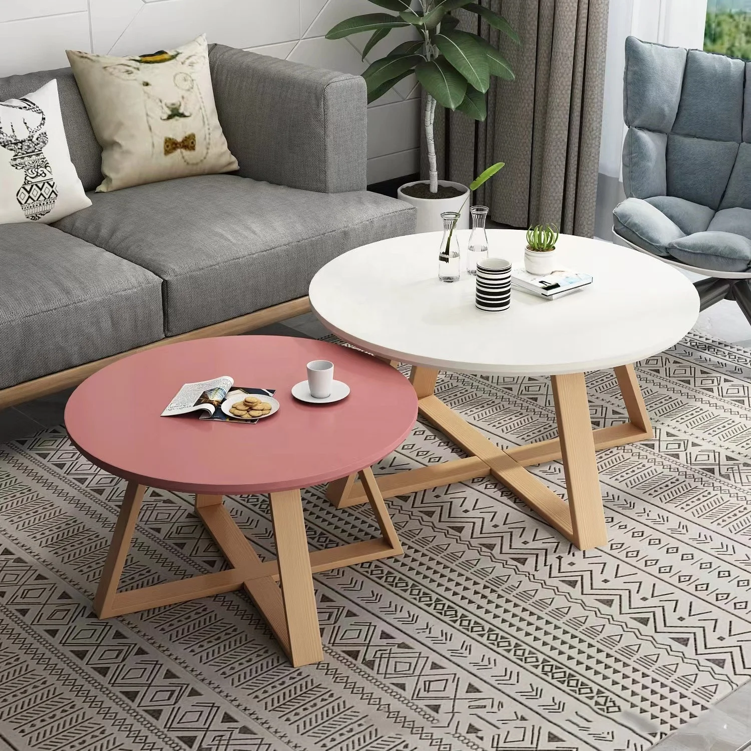 Nordic Round Coffee Table Modern Simple Apartment Household Living Room Furniture Sofa Side Balcony Creative Wooden Tea Table