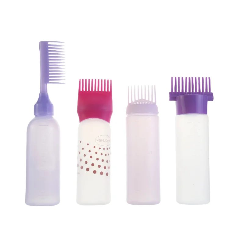 Custom Logo Round 6oz 180ml Beauty Salon Hair Essential Oil Hair Dye Soft Squeeze Plastic Bottle With Comb Applicator