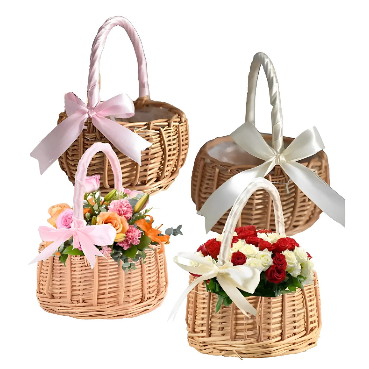 Rattan flower basket hand woven storage basket with handle photo props home clutter organizer kit