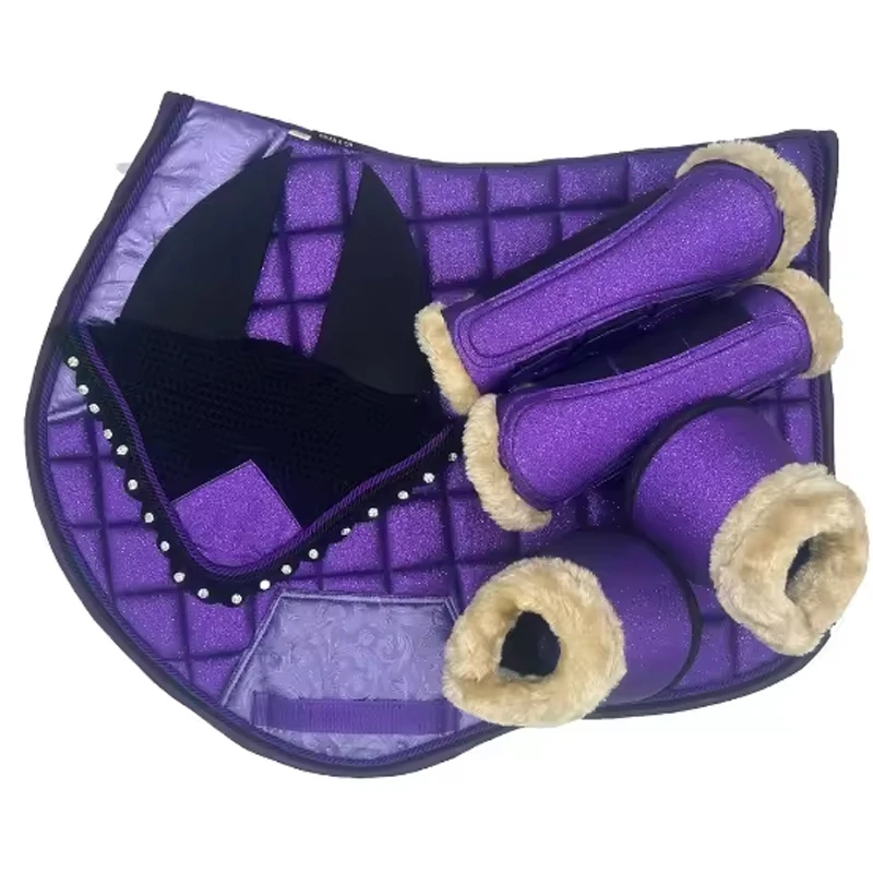 Custom Color Glitter Saddle Pad Matching Sets Polycotton Lining for Dressage and Jumping Customizable Saddle Pad Set OEM