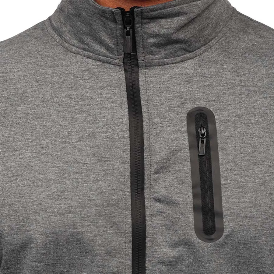 Deep Grey Sports Man Plain Color Sweat jacket Standing Collar Thermal  Sweater