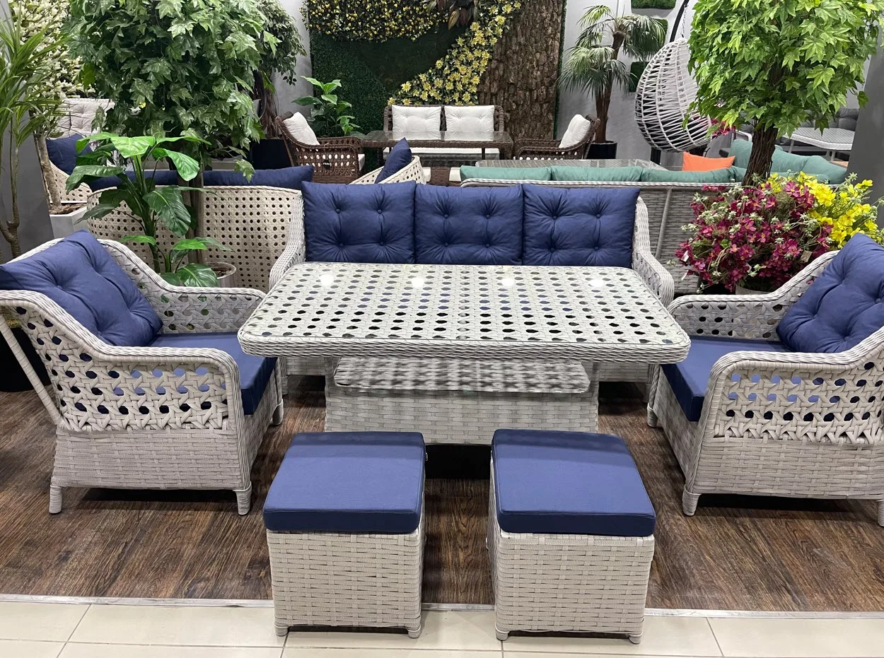 Rattan Garden Furniture Sofa Set with Rattan Sofa and Table Rattan Dining Furniture Set for Patio Outdoor Furniture