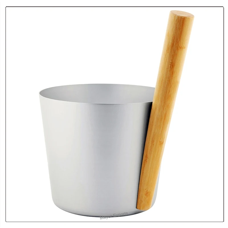 Aluminum Sauna Bucket with Wooden handle