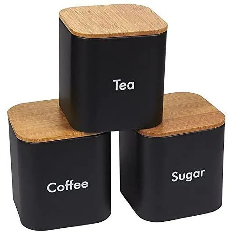 4 Piece Tin Counter Storage 4 Piece Set of Coffee Tea & Sugar Kitchen Canisters & Jars Bulk Quantity Direct Factory Price 2023