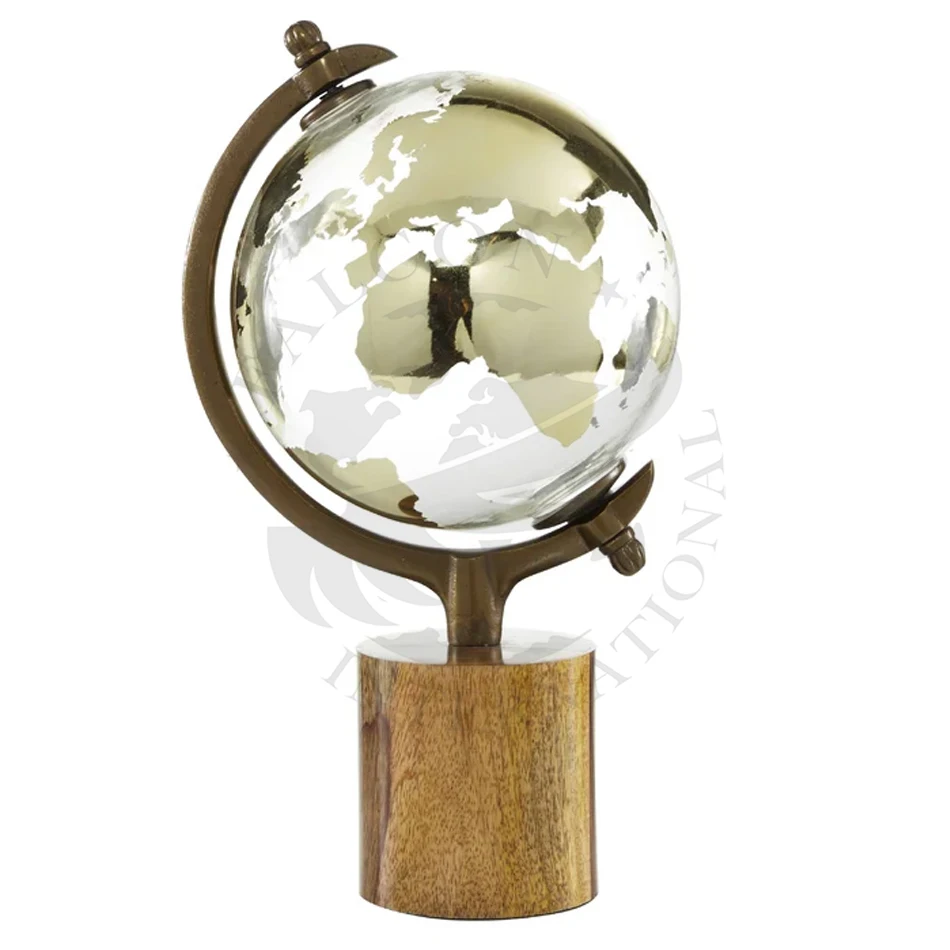 Nautical Multi Color Rotated World Globe Desktop Table Decor World Map With Wood Base - World Globe Rotating Vintage Decorative