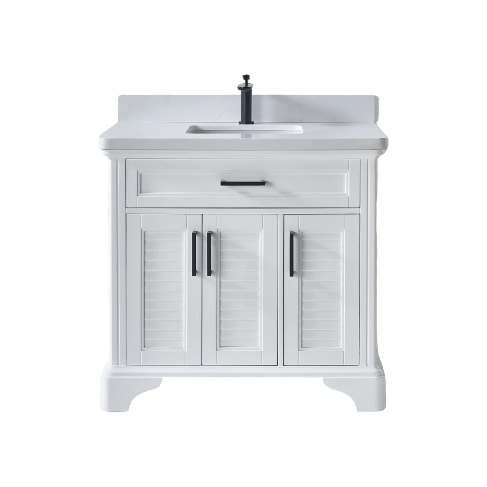 White Shaker Doors Freestanding Double Doors Custom Made Cabinet Single Sink Bathroom Vanity