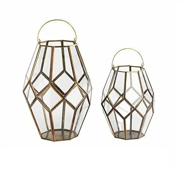 Fancy Geometrical Lanterns For Wedding Event and Hotel lightning Item Set/3 Geometric Glass Terrarium Lantern Home-sake Lantern