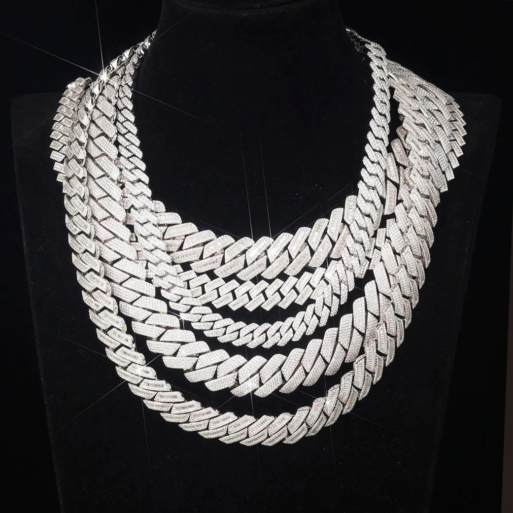 High Quality Custom Hip Hop Diamond D VVS1 Jewelry 18K Gold Plated 8mm 15mm 20mm 22mm Moissanite Cuban Link Chain