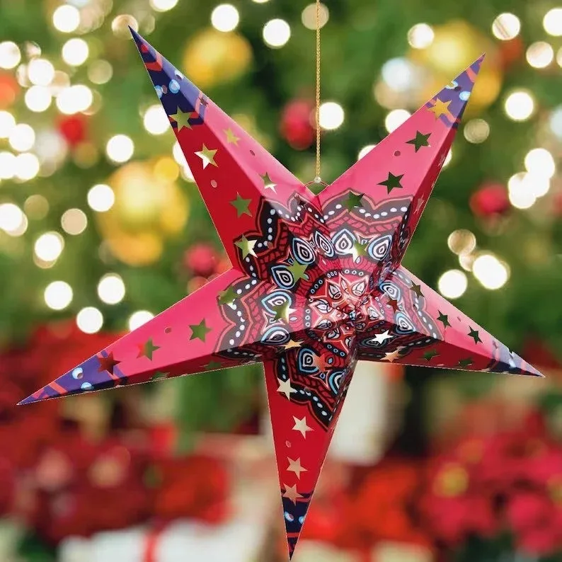 Star Lantern Paper Lamps Christmas Tree Decoration Paper Lantern Moon Night Decor   Festival Indian Decoration Party Supply