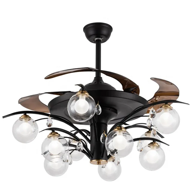 3 blades black quiet G9 ceiling lamp living room 6-speed inverter motor Invisible fan light 48in 1220mm abs fan lights