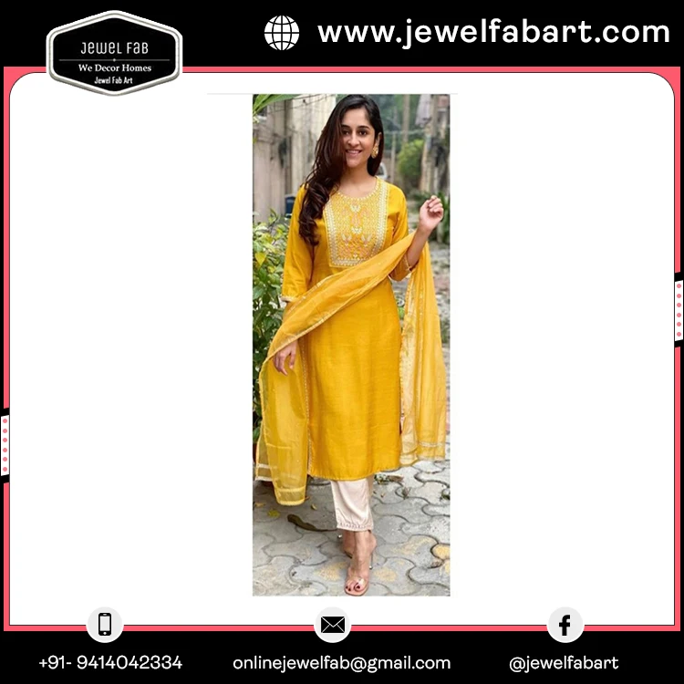 Embroidery Work Kurti Pant on All Dresses Wear Breathable Rayon Fabric Buy All Season and Dupatta Size Available from M to XXL