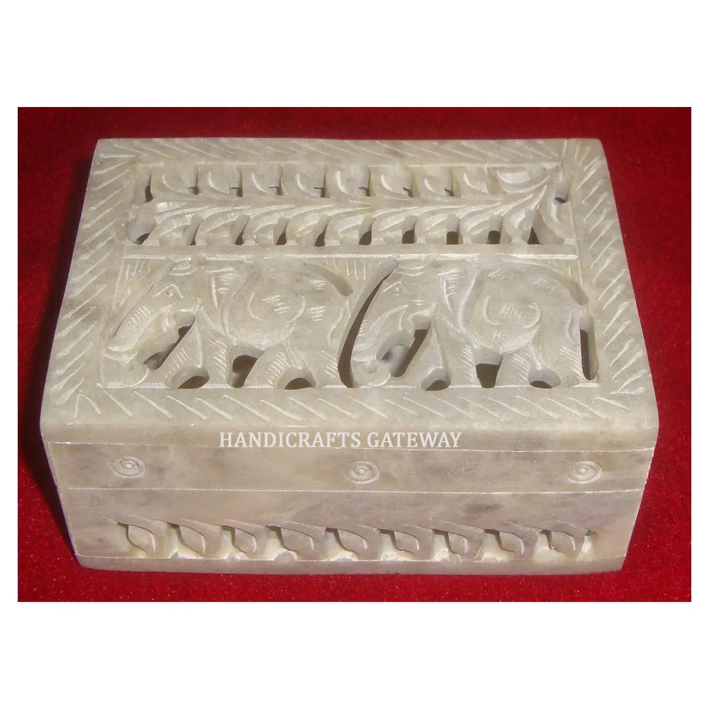 Beautiful Fabulous Product Of Soapstone Carving Box With Elephant Design Shape Of Ring Packaging Box With Chocolate Storage Box