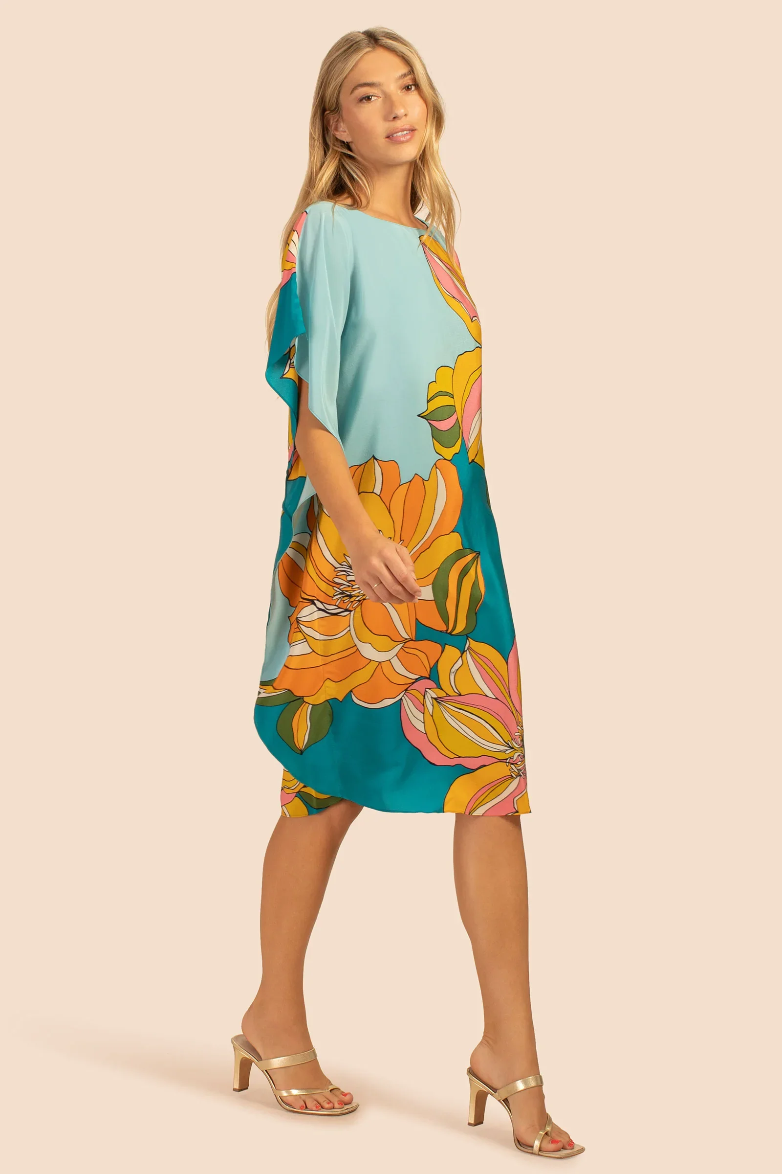 Beachwear Coverup Swimwear Tropical Floral Printed Women Short Tunic Top Kaftan Dress 2023