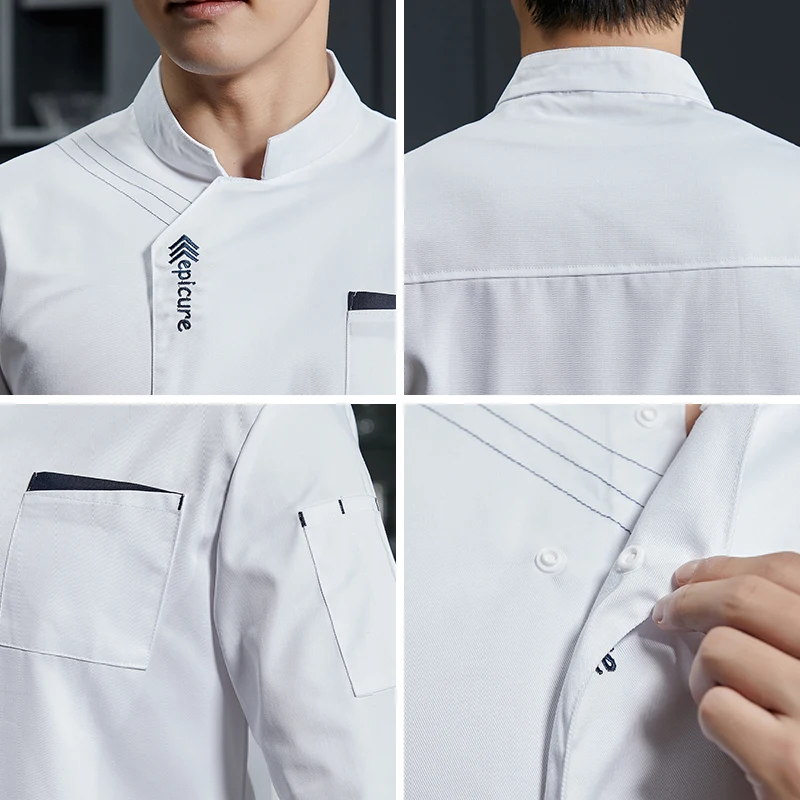 Chef Coat Wearing Uniform Restaurant Long Sleeve Kitchen Work Jacket for Men Customized Chef Clothes Suit