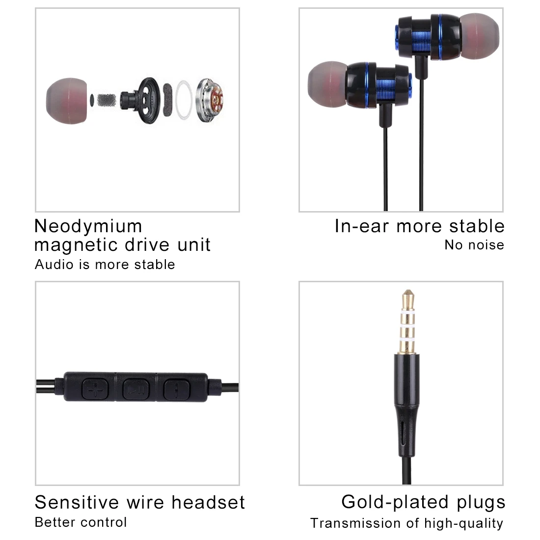 Comfortable In-ear Design Noise Reduction 3.5mm Jack Metal Head Pure Voice Earphones with Mic & Line Control