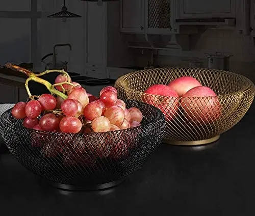 Mesh Fruit Bowl Decorative Fruit Basket Metal Candy Dish Holder Stand for Kitchen Counter Dining Room Table Office, 10 Inch (Bl
