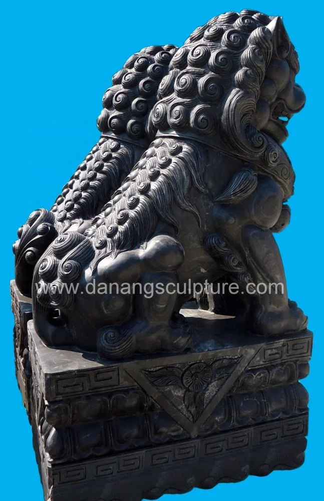 Vietnamese Factory Hand Carved foo dog statue black marble statues fu dogs statue sculpture carving