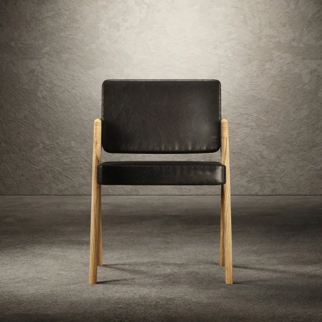 Souvenir deluxe modern designer chair upholstered in black leather, seat and backrest in polyurethane in elm wood 2611425