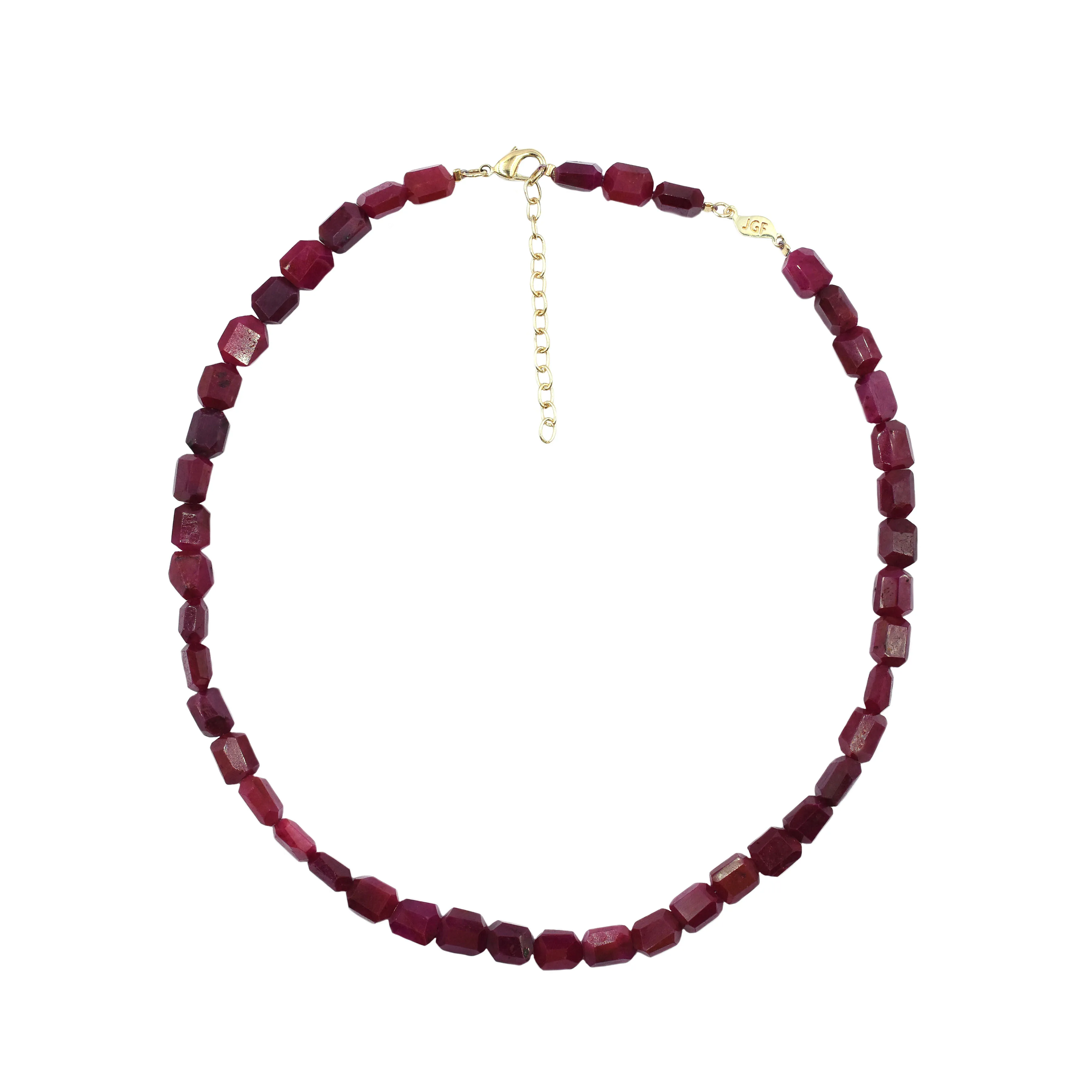 Ruby Corundum 8 To 9 MM Step Cut Nuggets Shape Sterling Silver Gold Plated Custom Tags Adjustable Handmade Beads Necklace