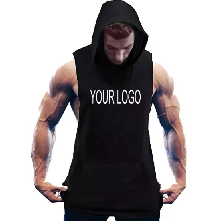 Customization High Quality Fashion Fitness Black Gym Tank Top With Hooded For Men With Custom Logo and Label