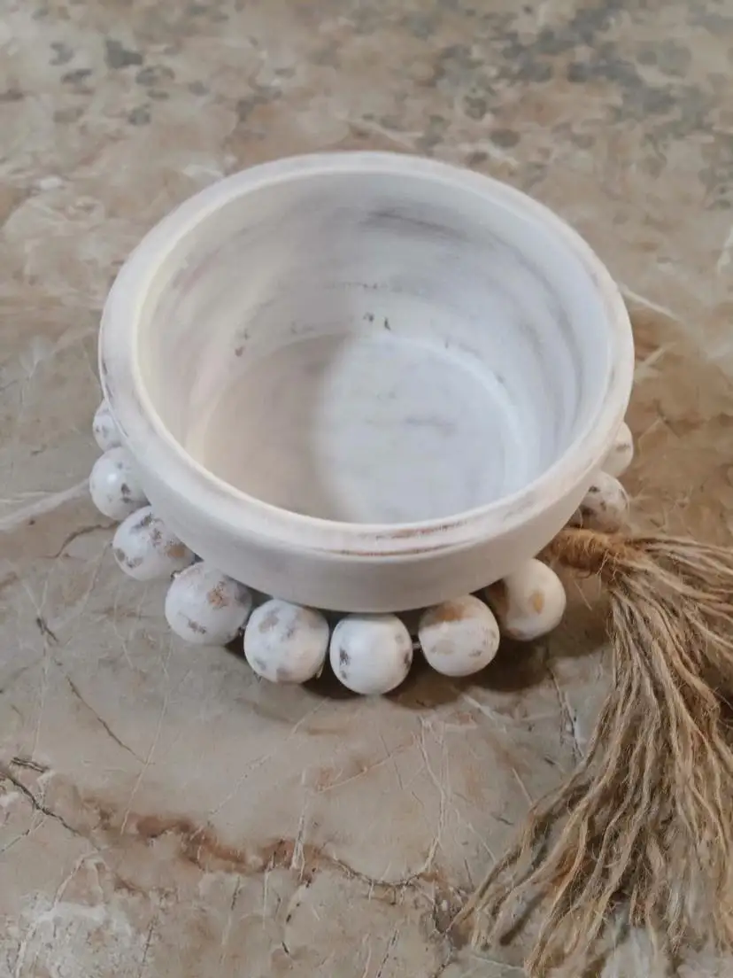 Wooden Round Dough Bowl With Beaded Ring Best Selling Antique Farmhouse Style Home Decor from Vietnam Handicraft Manufacture