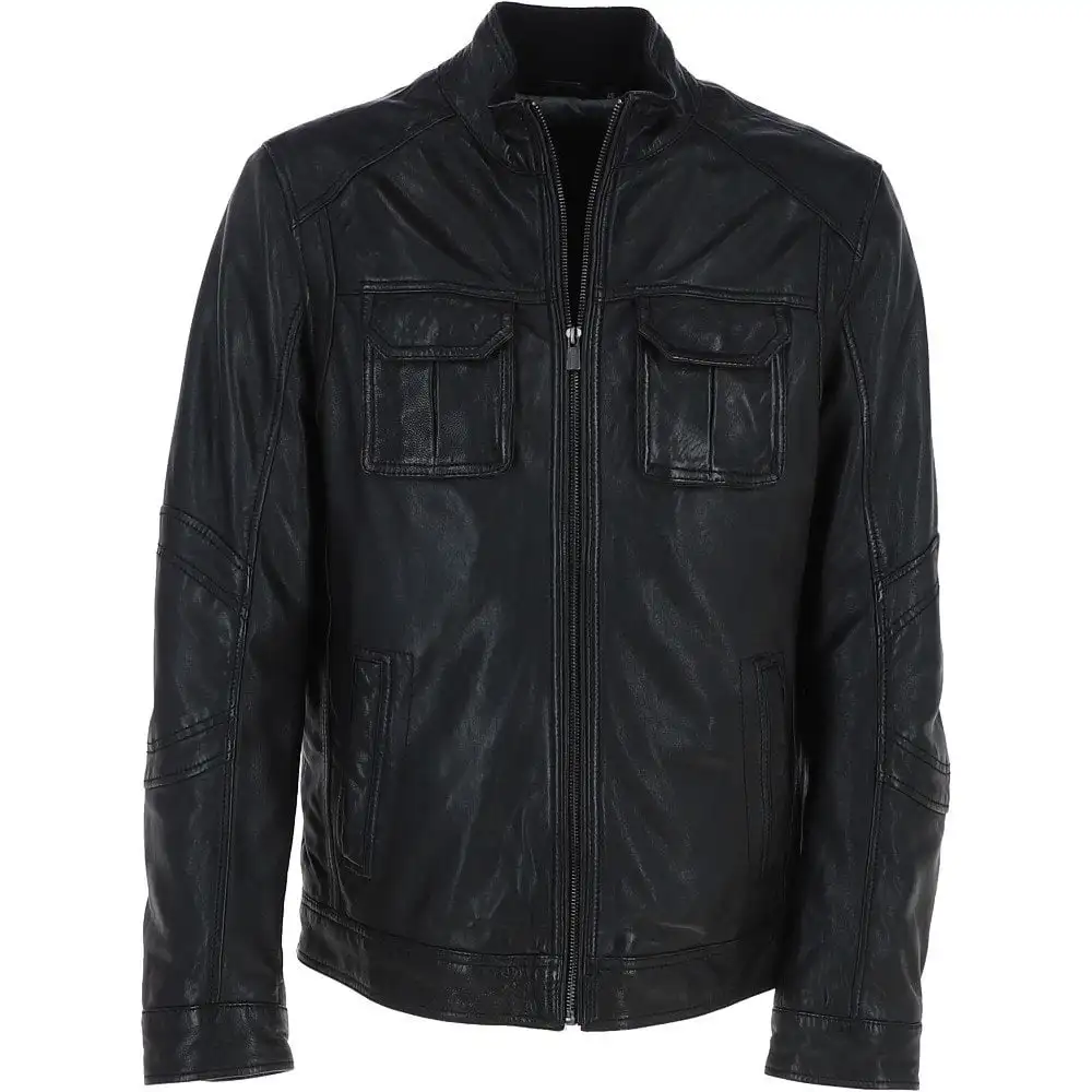 Factory Direct High Quality Black Leather Jacket for Men Plus Size Zipper Design Fashionable Officers Style for Winter